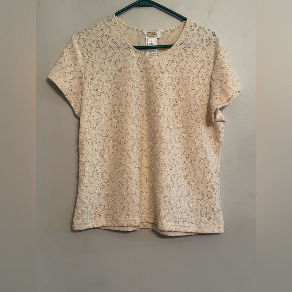 Talbots Cream Lace Short Sleeve Blouse Women’s Size L Elegant Top